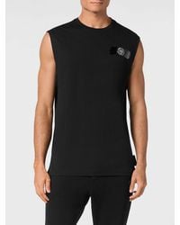 Philipp Plein - Cotton Tank Top With Contrast Logo And Round Neck - Lyst