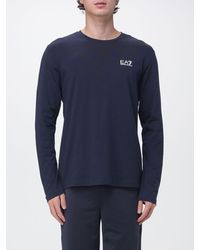 EA7 - Slim Fit Stretch Cotton Long-Sleeved T-Shirt With Monogram Print - Lyst