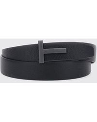 Tom Ford - Grained Leather Belt With Metallic Monogram Buckle - Lyst