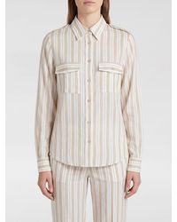 Semicouture - Striped Slim Fit Cotton Shirt With Shoulder Epaulettes - Lyst