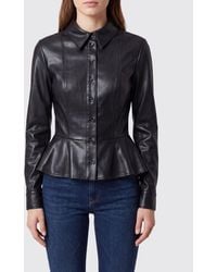 Elisabetta Franchi - Faux Leather Shirt Jacket With Ruffled Hem - Lyst