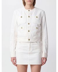 Balmain - Cropped Crew Neck Cotton Denim Jacket - Lyst