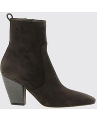 Brunello Cucinelli - Suede Texan Ankle Boots With Flared High Heel - Lyst
