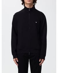 Emporio Armani - High Neck Cotton Blend Zip-Up Sweatshirt With Eagle Logo - Lyst