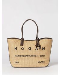 Hogan - Address Medium Raffia And Leather Bag - Lyst