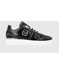 Philipp Plein - Brushed Leather Low-Top Sneakers With Embroidered Monogram - Lyst