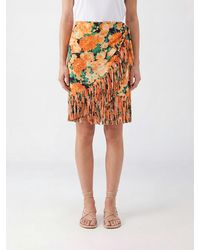 Pinko - Minifalda Cruzada De Viscosa Con Bordado Floral Y Flecos - Lyst