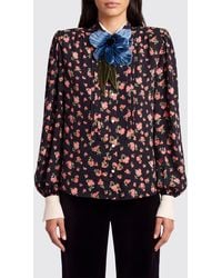 Valentino Garavani - Floral Print Viscose Shirt With Balloon Sleeves - Lyst
