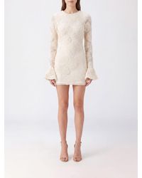 ROTATE BIRGER CHRISTENSEN - Floral Print Mesh Long-Sleeved Mini Sheath Dress With Flared Cuffs - Lyst