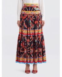 Dolce & Gabbana - Dolce &Amp Gabbana Carretto Siciliano Print Cotton Poplin Full Midi Skirt - Lyst