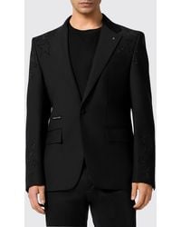 Philipp Plein - Single-Breasted Wool-Blend Blazer With Star Embroidery And Rhinestones - Lyst