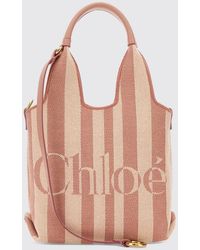 Chloé - Chlo&Eacute Striped Cotton Handbag With Jacquard Logo And Leather Handles - Lyst