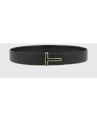 Tom Ford - Reversible Calfskin Leather Belt With T Logo Buckle - Lyst