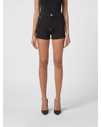 Philipp Plein - Shorts Vaqueros De Tiro Alto Y Corte Slim Con Cinco Bolsillos - Lyst