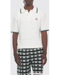 CASABLANCA - Short-Sleeved Knitted Wool Polo Shirt With Embroidered Logo - Lyst