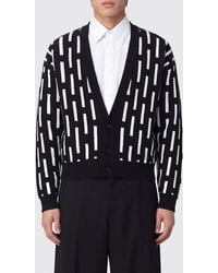 Versace - Abstract All-Over Pattern Wool Cardigan With V-Neck - Lyst