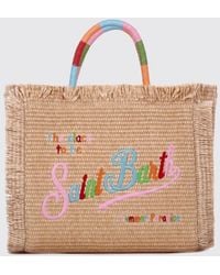 MC2 Saint Barth - Colette Raffia Bag With Embroidered Logo And Floral Print - Lyst