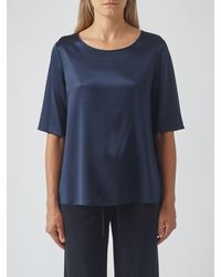 Max Mara - Silk-Blend Blouse With Crew Neck And Short Sleeves - Lyst