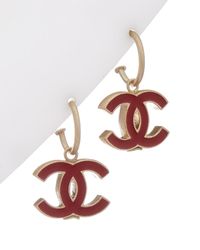 Chanel Gold-tone & Red Enamel Cc Drop Earrings - Multicolor