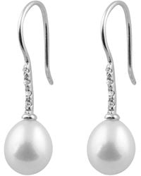 Splendid - Rhodium Over Silver 7-7.5mm Pearl Earrings - Lyst