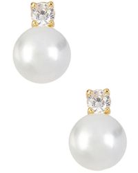 Savvy Cie - Jewels 18k Over Gold 10mm Pearl & Cz Earrings - Lyst