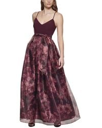 Eliza J V neck Mixed media Organza Gown in Red Lyst