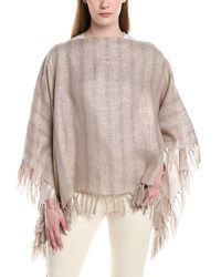 Brunello Cucinelli - Sparkling Regimental Fringed Linen-Blend Poncho - Lyst