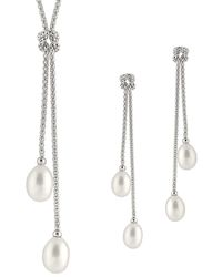 Splendid - Silver 7.5-8mm Freshwater Pearl Drop Earrings & Necklace Set - Lyst