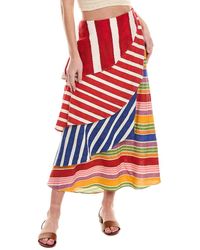 FARM Rio - Amazing Stripes Frilled Linen-blend Midi Skirt - Lyst