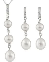 Splendid - Rhodium Over Silver 5.5-8.5mm Pearl Necklace & Earrings Set - Lyst
