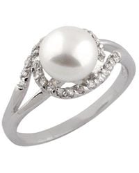 Splendid - Rhodium Plated 7.5-8Mm Pearl Cz Ring - Lyst