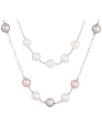 Splendid - Rhodium Plated 7-10mm Pearl Cz Pendant Necklace - Lyst