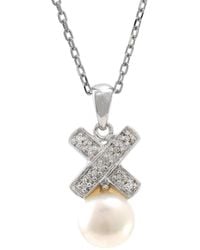 Pearls - Silver 0.05 Ct. Tw. Diamond 7.25mm Pearl Necklace - Lyst