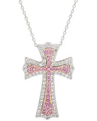 Suzy Levian - Silver 0.02 Ct. Tw. Diamond & Sapphire Cross Pendant - Lyst