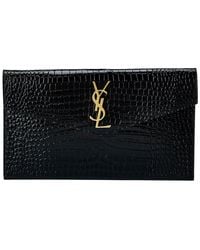 Saint Laurent - Uptown Croc-embossed Leather Pouch - Lyst