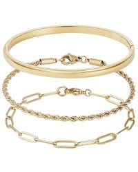 Adornia - 18K Plated Stainless Steel Tarnish-Resistant Cuff & Chain Bracelet Set - Lyst