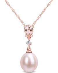 Rina Limor - 10k Rose Gold 0.42 Ct. Tw. Diamond & Morganite 9-9.5mm Pearl Necklace - Lyst