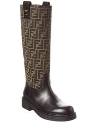 Fendi - Filo Ff Jacquard Canvas & Leather Knee-High Boot - Lyst
