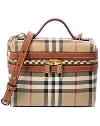 Burberry - Mini Check E-Canvas & Leather Crossbody - Lyst