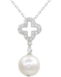 Suzy Levian - Silver Sapphire 10mm Pearl Clover Pendant Necklace - Lyst