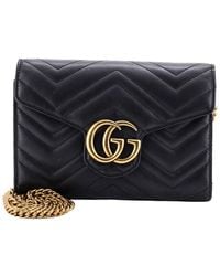 Gucci - Matelasse Leather Gg Marmont Chain Wallet Mini (Authentic Pre- Loved) - Lyst