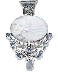 Samuel B. - Silver 4.96 Ct. Tw. Blue Topaz & Pearl Filigree Pendant - Lyst