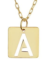 Italian Gold - 14k Initial Square Tile Pendant Necklace (a-z) - Lyst