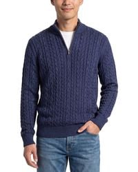 RAFFI - Cable 1/4-Zip Mock Neck Sweater - Lyst