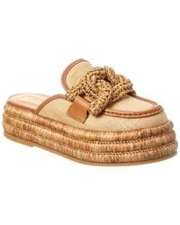 Tod's - Chain Link Detail Raffia & Leather Platform Mule - Lyst