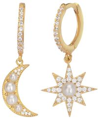 Gabi Rielle Love Is Declared 14k Over Silver Pearl Moon & Star Huggie Earrings - White