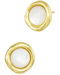 Savvy Cie - 18K Plated Pearl Stud Earrings - Lyst