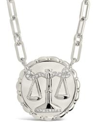 Sterling Forever - Rhodium Plated Cz Bold Link Libra Zodiac Necklace - Lyst