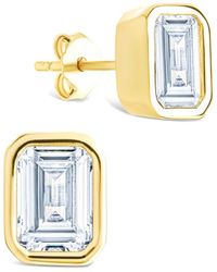 Sterling Forever - 14k Over Silver Cz Emerald Cut Bezel Set Stud Earrings - Lyst