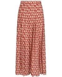 Valentino - Toile Iconographe Pleated Silk Midi Skirt - Lyst